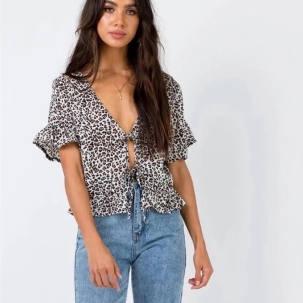 Princess Polly arman animal print tie blouse